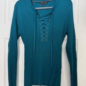 INC International Concepts Teal Lace-Up Long Sleeve Top